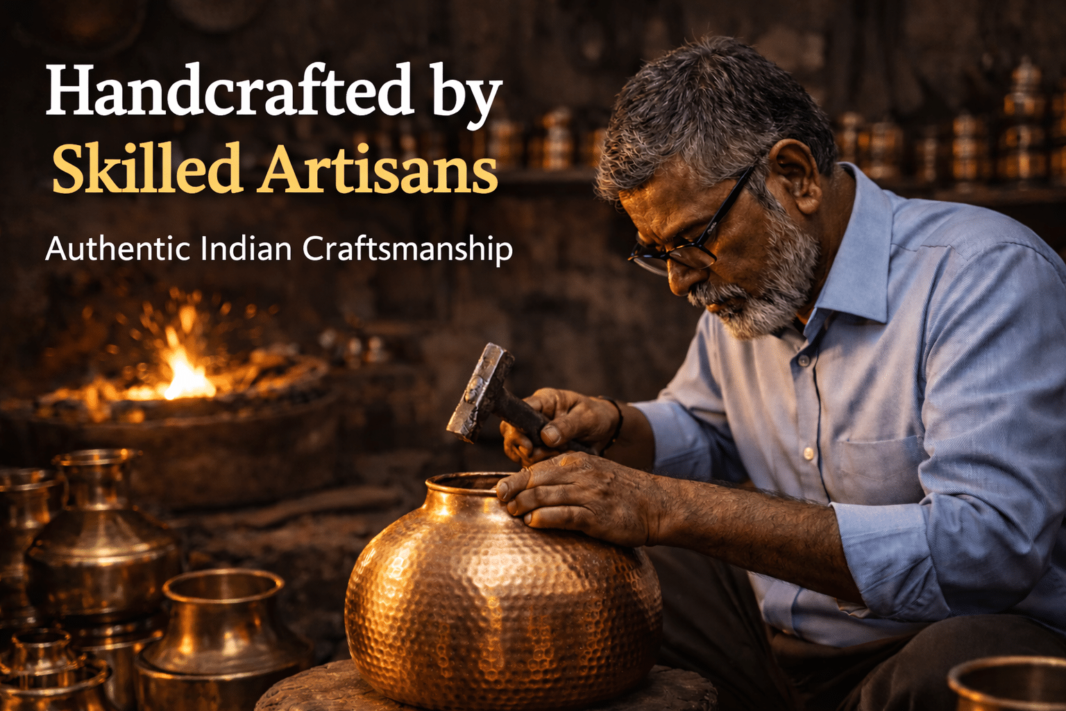 Skilled Indian artisan handcrafting premium copper cookware with traditional techniques