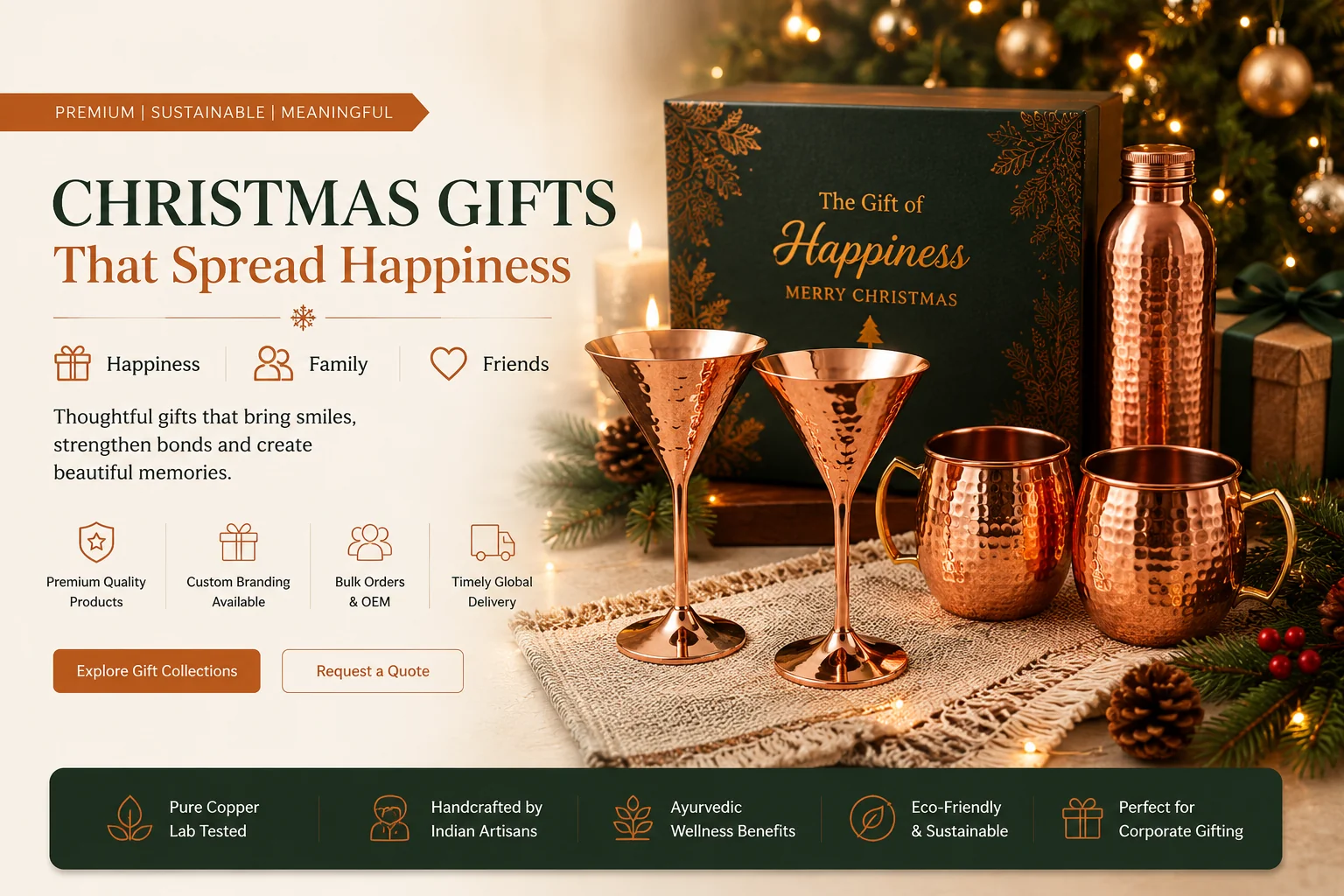 Corporate Christmas Gifts — handcrafted copper and brass hampers