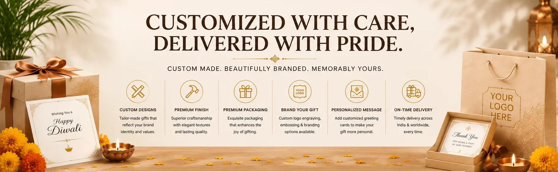 Customized Diwali gift with custom logo branding and packaging