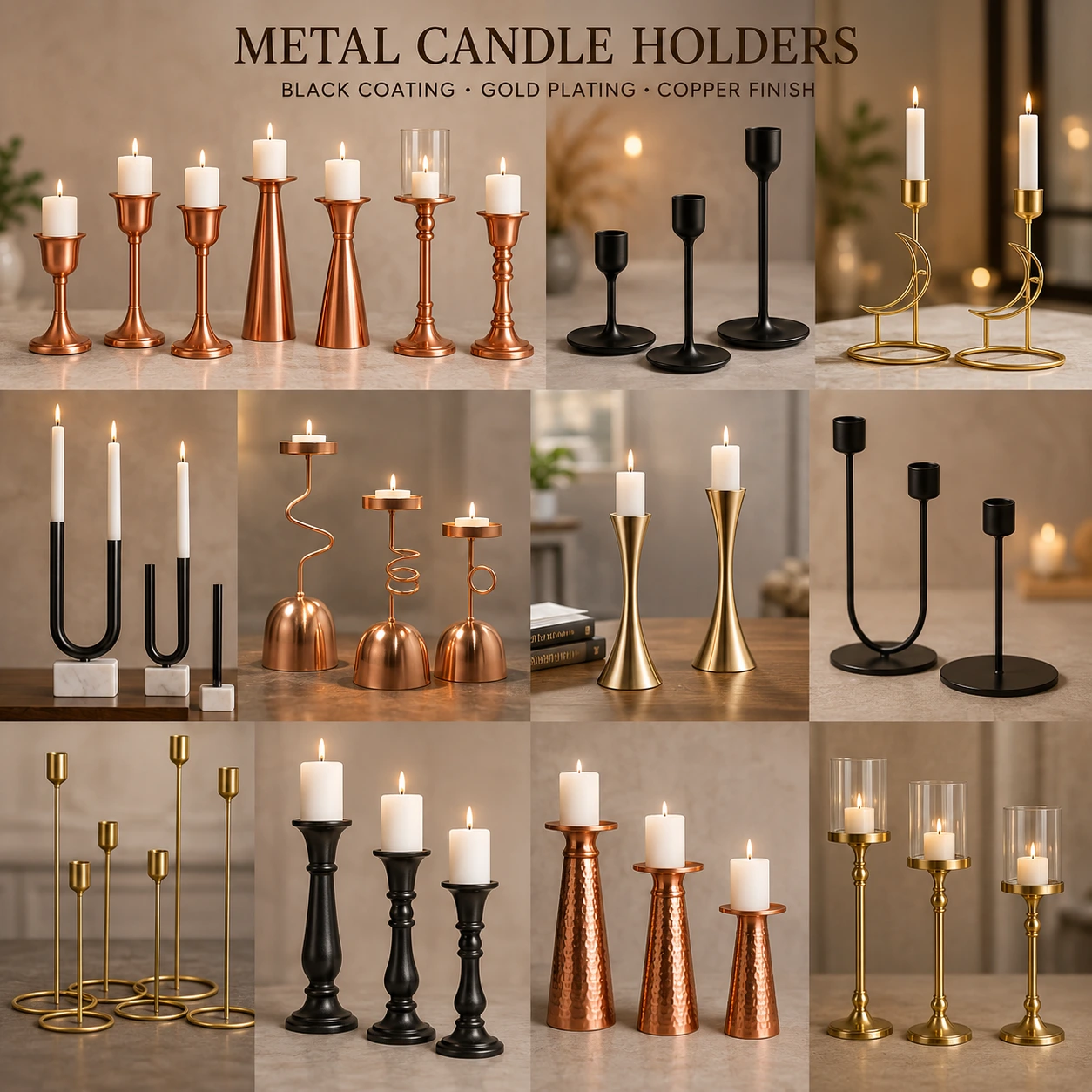 iron candle holder black gold copper finish india